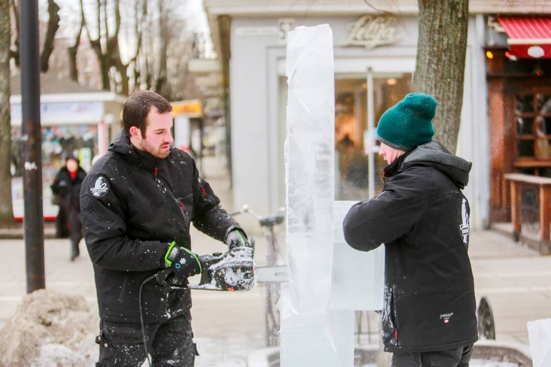 Laisvės alėjoje iškilo skulptūra iš ledo
