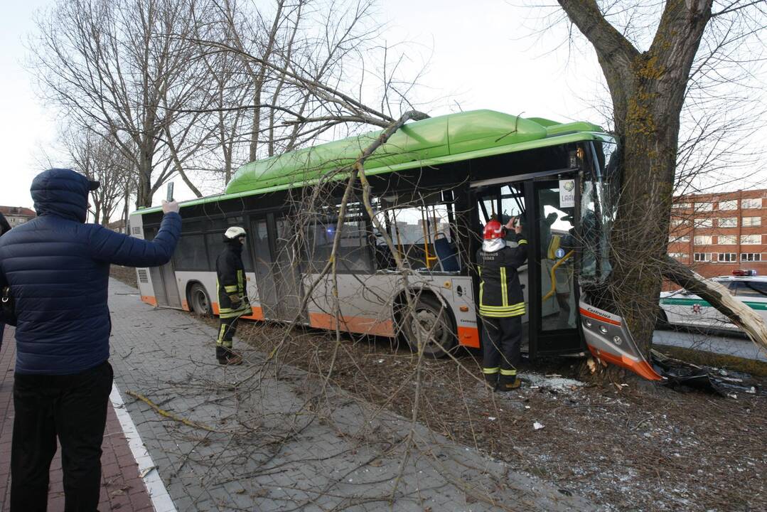 Kraupi avarija Klaipėdoje: autobusas rėžėsi į medį, sužeisti keleiviai 