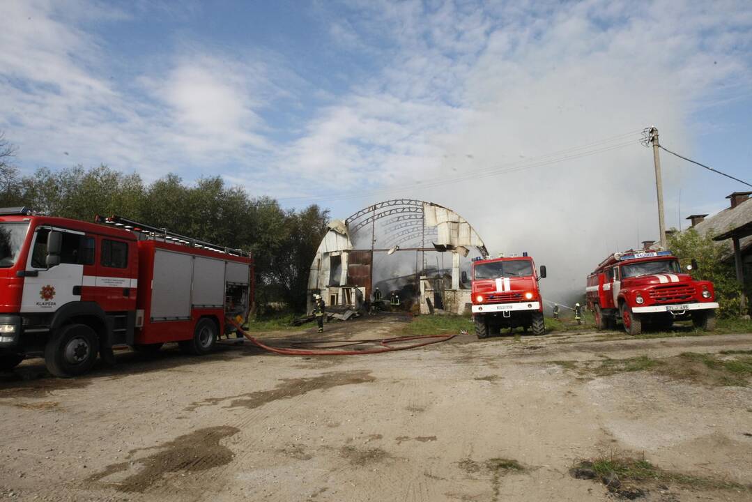 Klaipėdos rajone liepsnoja šieno prikrautas angaras