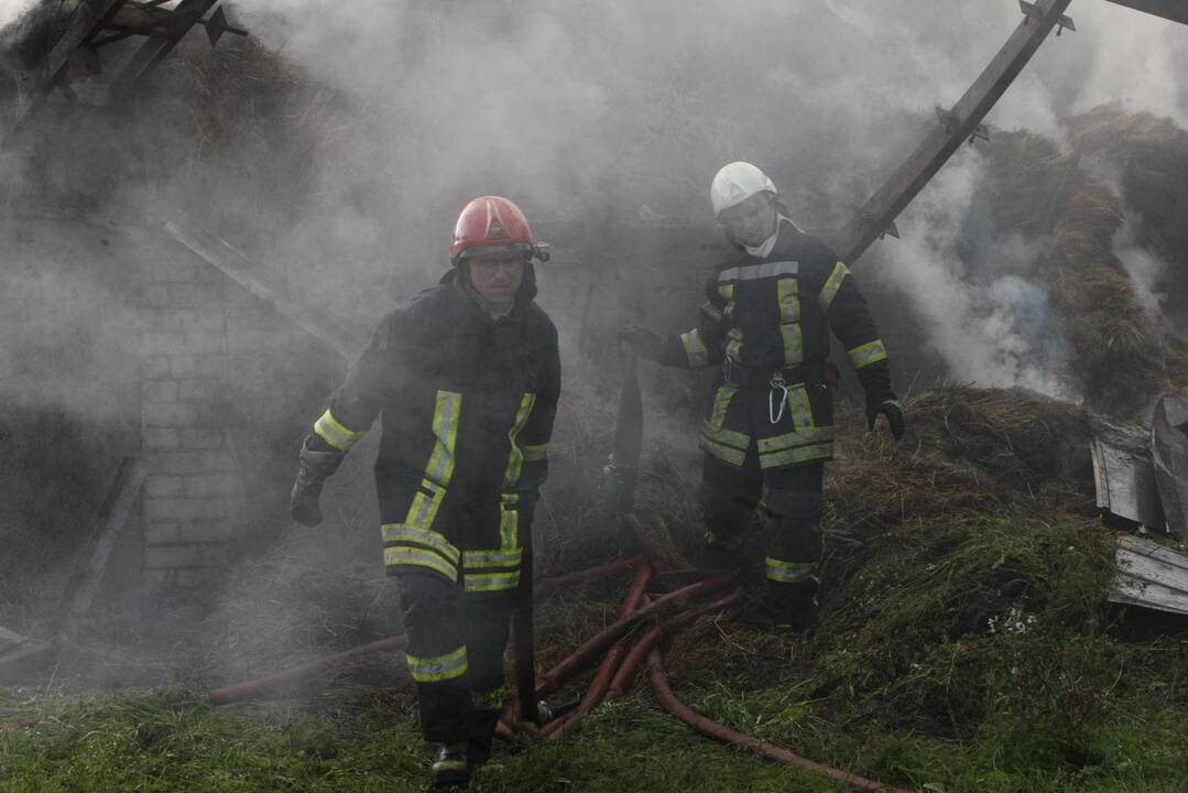 Klaipėdos rajone liepsnoja šieno prikrautas angaras