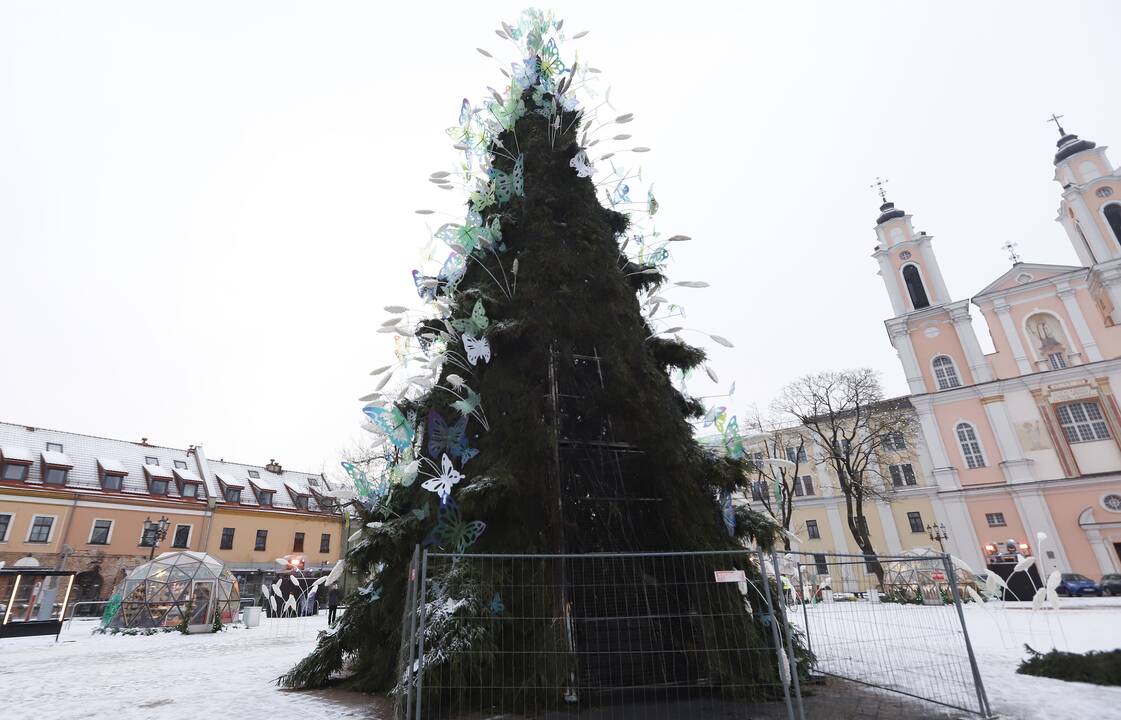 Kauno Rotušės aikštėje padegta miesto Kalėdų eglė