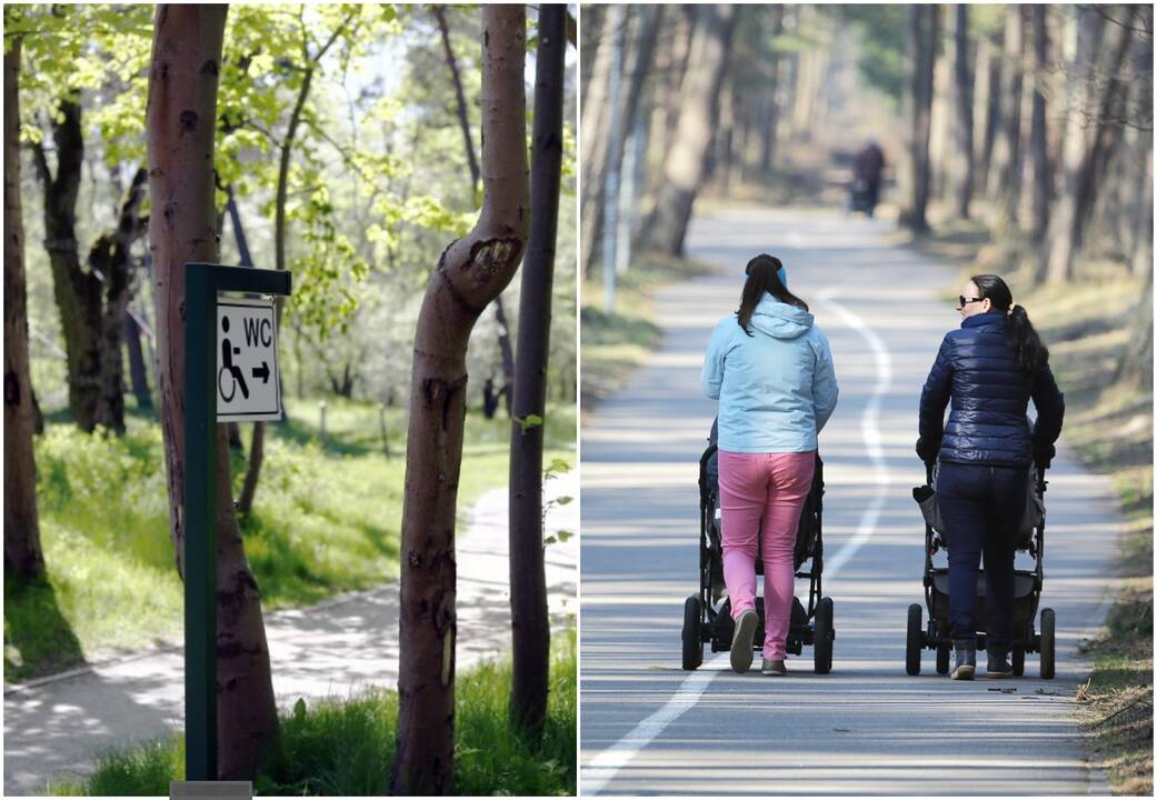 Poreikiai: moterys su kūdikiais turi teisę ne tik vaikščioti parko takais, bet ir pasinaudoti poilsiautojams skirtais įrenginiais.