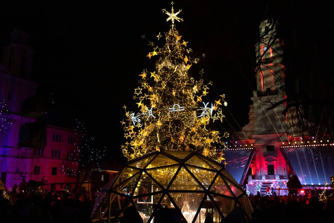Žingsnis link Kalėdų: įžiebta žvaigždėmis puošta Kauno eglutė!