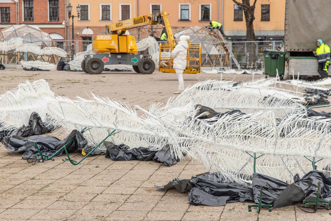 Pasirengimas Kalėdoms Rotušės aikštėje įgauna pagreitį