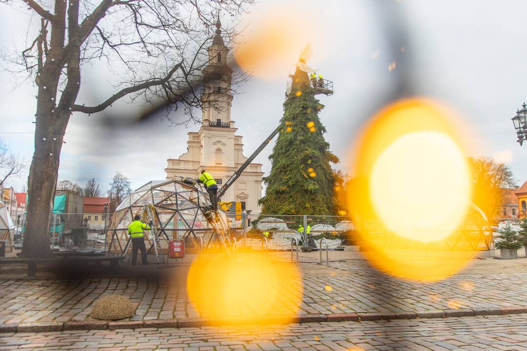 Pasirengimas Kalėdoms Rotušės aikštėje įgauna pagreitį