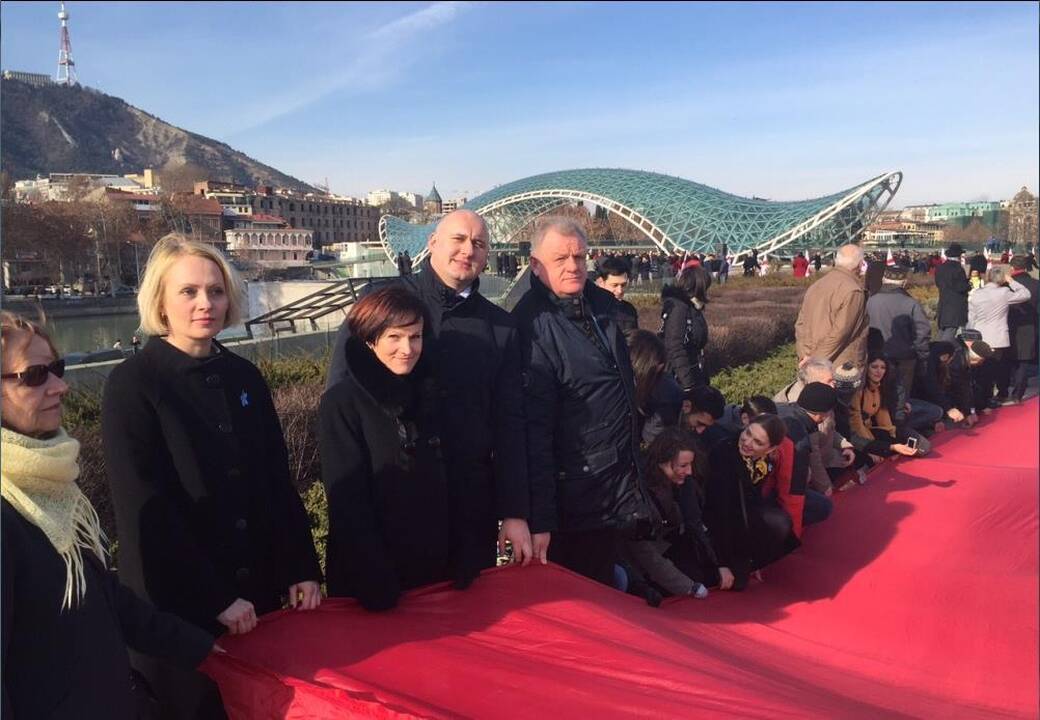 Tbilisyje plevėsavo dviejų šimtų metrų vienybės vėliava