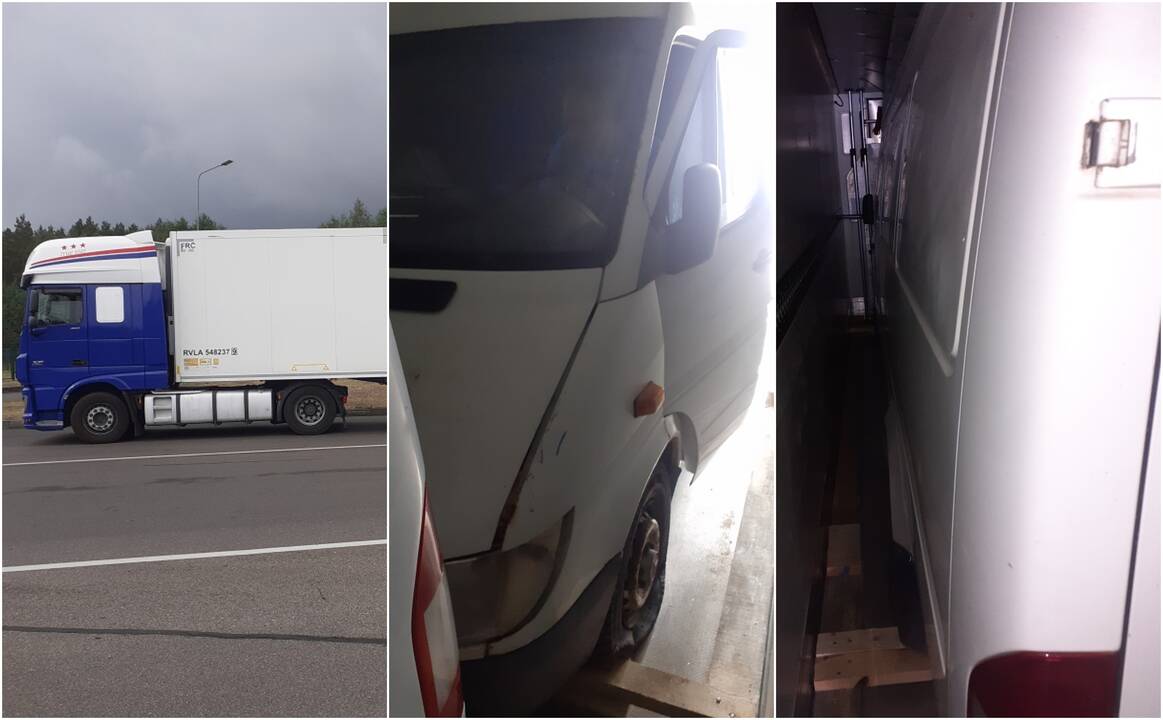 Vilkiko puspriekabėje buvo gabenamas įtartinas mikroautobusas