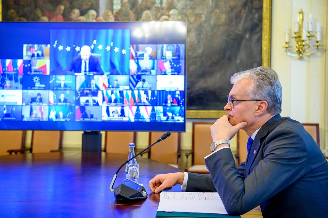Prezidentas Gitanas Nausėda dalyvauja Europos Vadovų Tarybos posėdyje.