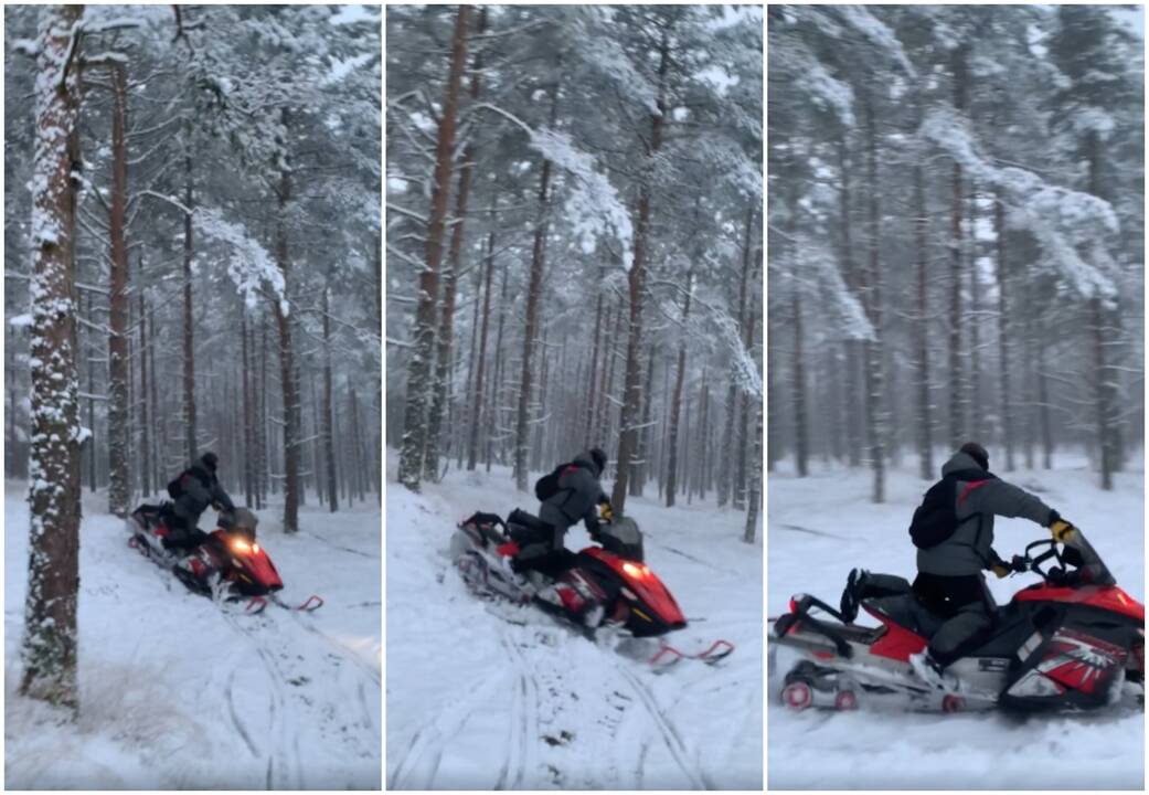 Pramogos: gyventojai užfiksavo sniego motociklais važinėjusius žmones prie Grobšto rezervato, Parnidžio kopos papėdėje.