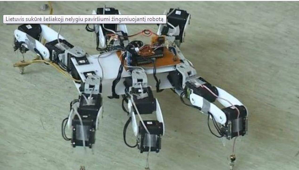 Lietuvis sukūrė šešiakojį nelygiu paviršiumi žingsniuojantį robotą