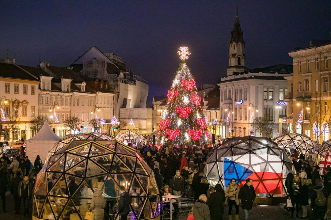 Sostinės Rotušės aikštėje įžiebta Kalėdų eglė