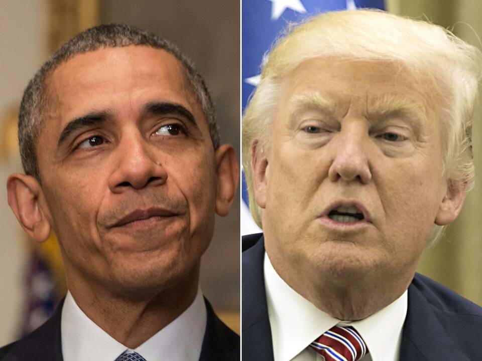 Barackas Obama (kairėje) ir Donaldas Trumpas (kairėje)