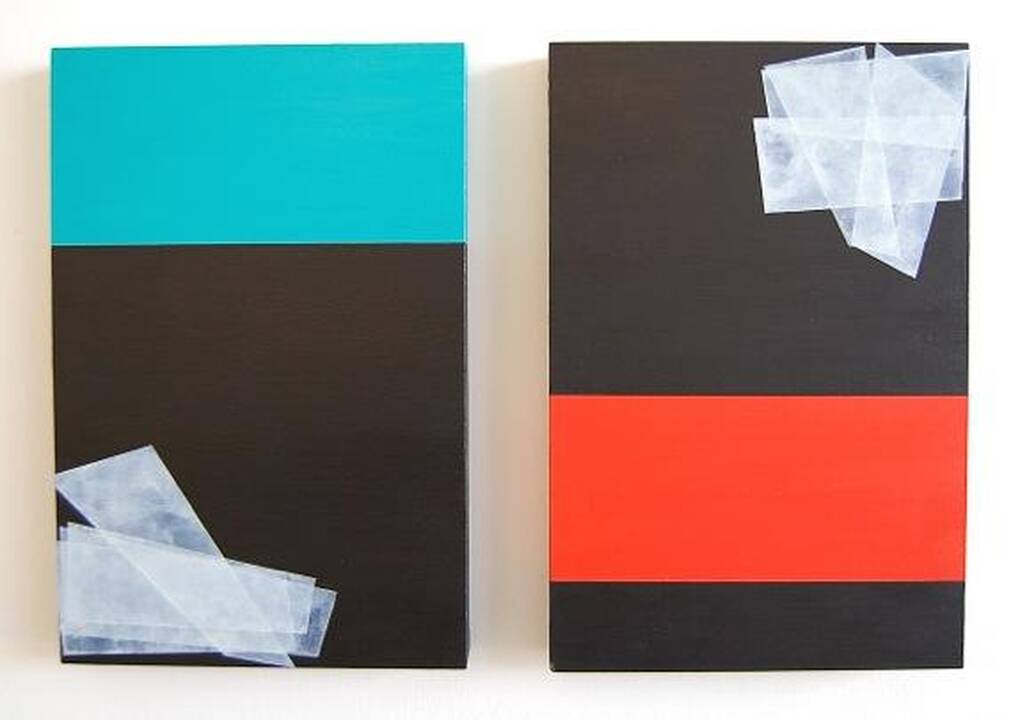 Mouez Hamdi. Be pavadinimo (2014, akrilas, medis, dvi dalys, 20x30 cm).