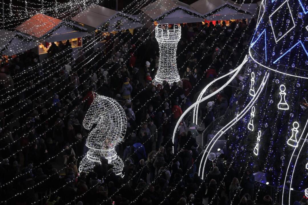 Katedros aikštėje įžiebta Kalėdų eglė