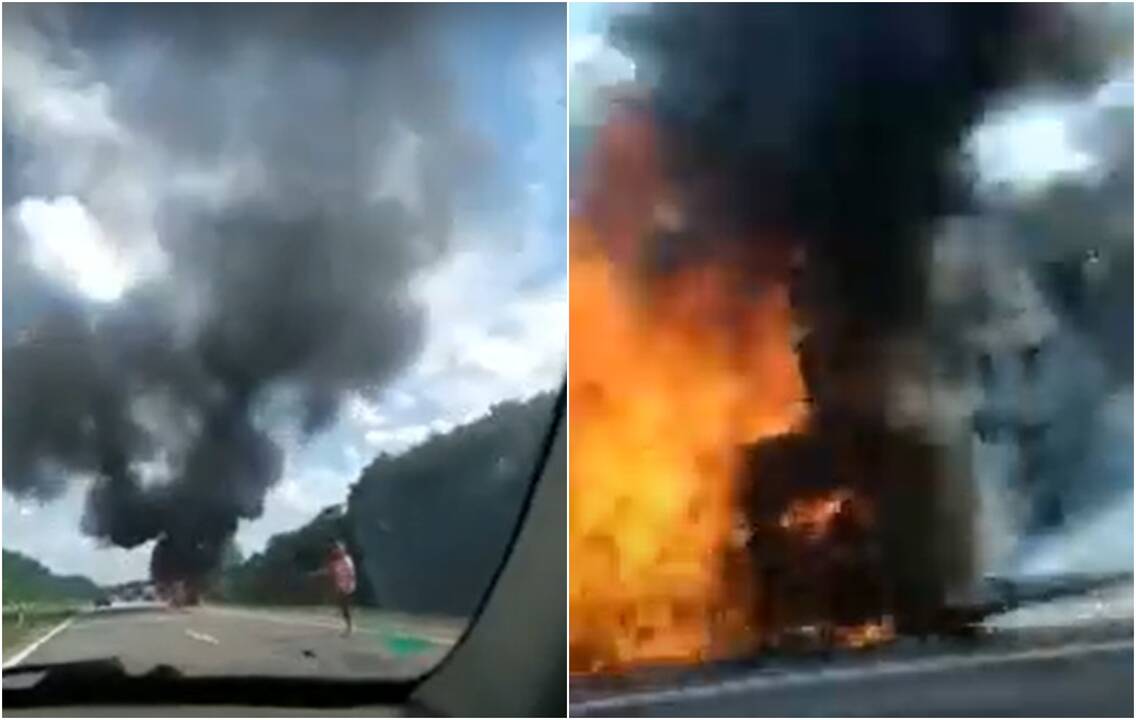Autostradoje Klaipėda–Kaunas sudegė mikroautobusas