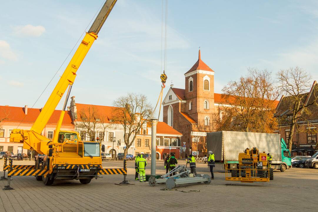 Pradėta montuoti Kauno Kalėdų eglė