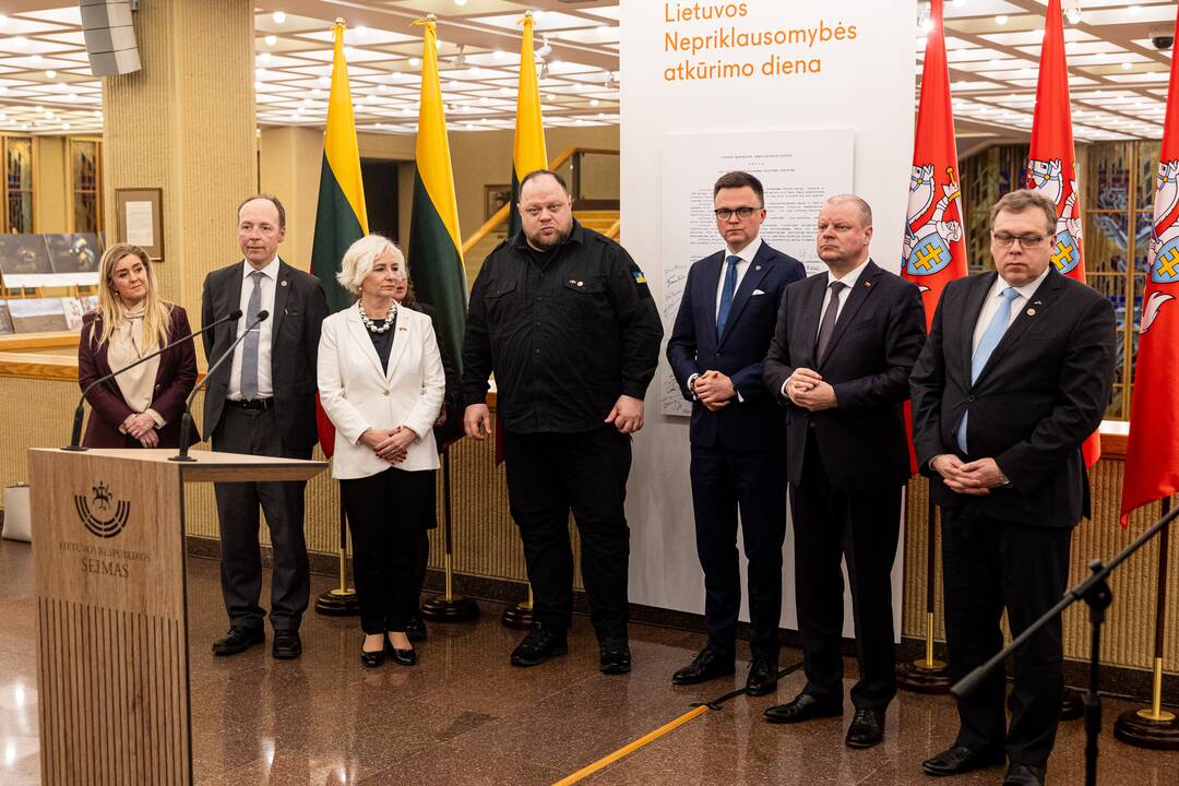 Sauliaus Skvernelio ir užsienio valstybių parlamentų pirmininkų spaudos konferencija