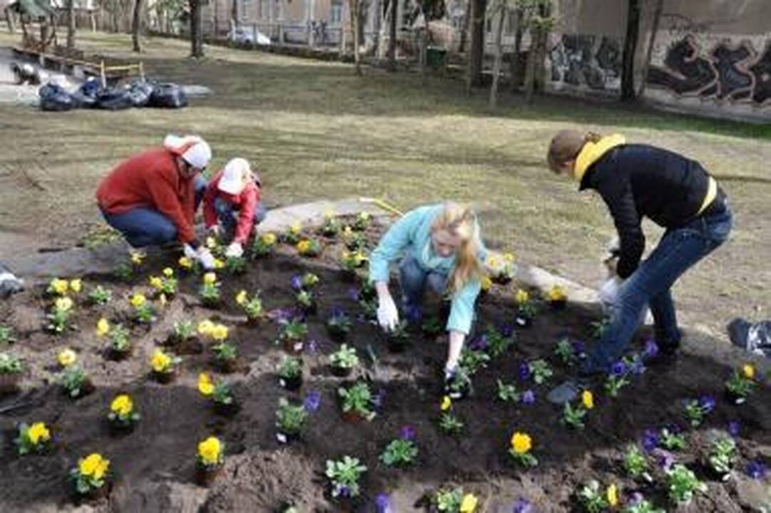 „Darom“ akcijos dalyviams gaivinti Žemaitės skverą padėjo ir ugniagesiai gelbėtojai