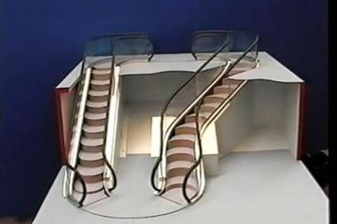 Naujo dizaino eskalatorius judės ne tik tiesiai