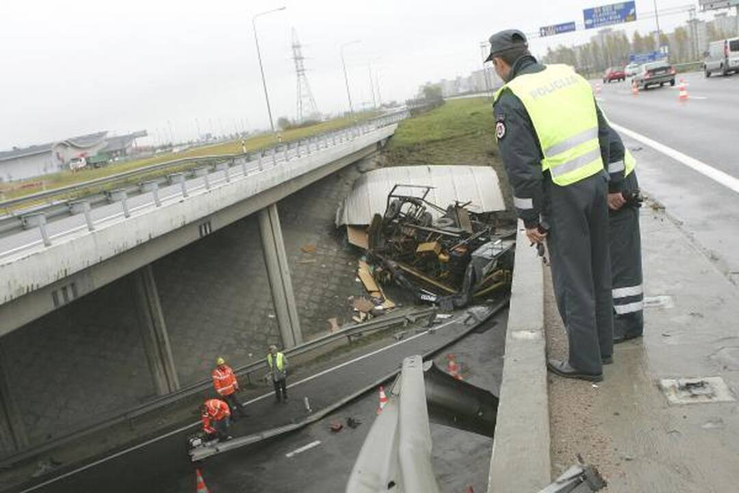 Kaune nuo viaduko nugarmėjo sunkvežimis, aukų išvengta (papildyta)