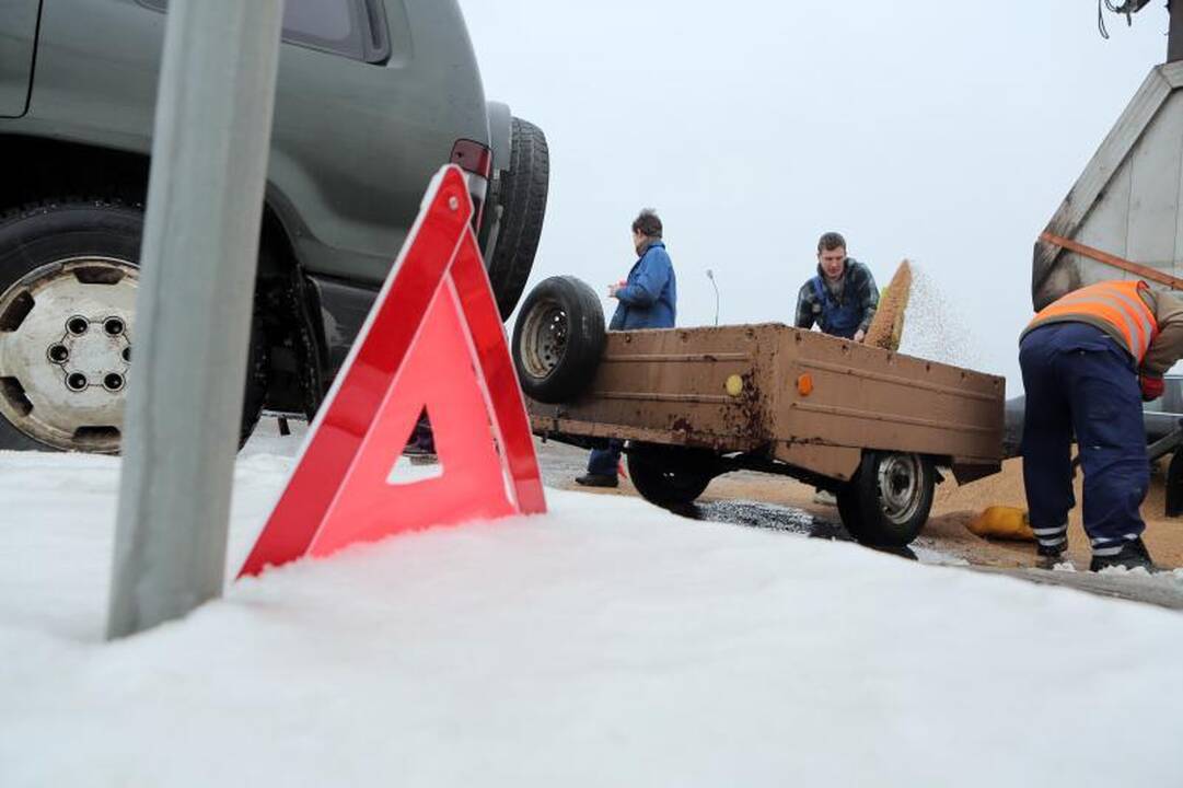 Mokyklos gatvę nusėjo į uostą gabenti grūdai