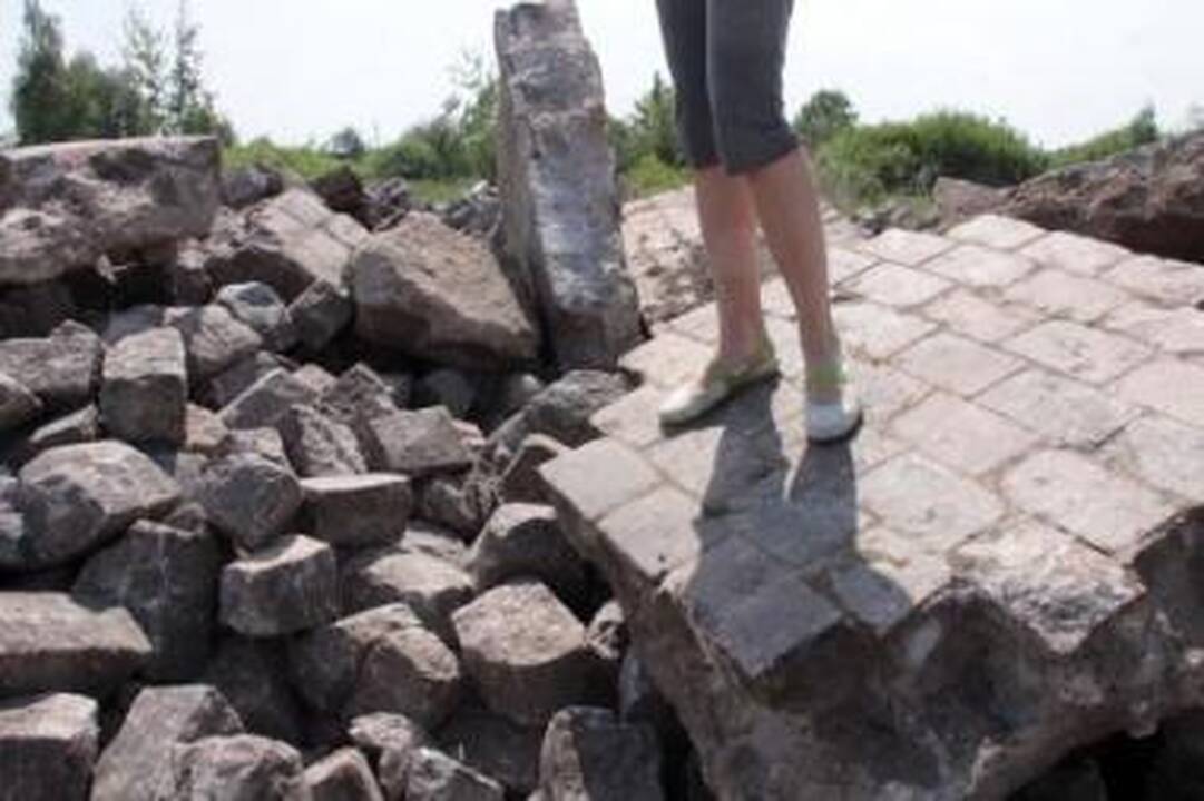 Apsauga: caro laikų grindinio akmenys pilami pievoje priešais "Technopolį", teigiama, kad jie matomi per vaizdo stebėjimo kameras.