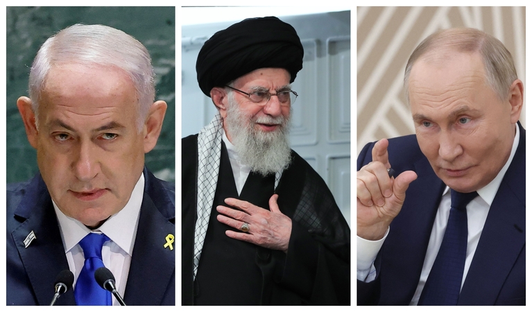 Benjaminas Netanyahu, Ali Khamenei ir Vladimiras Putinas