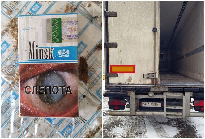 Iš Baltarusijos atvykusiame vilkike aptikta nelegalių rūkalų slėptuvė – „cigarečių parketas“