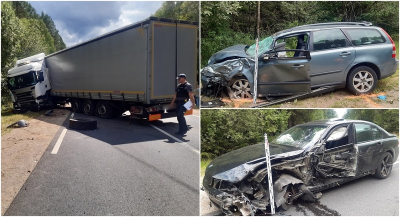 Prienų rajone susidūrė vilkikas ir trys lengvieji automobiliai: yra sužalotų