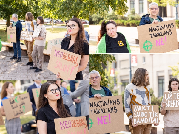 Protestas prie Seimo: naktinių taikiklių priešininkai sako – „Užteks skerdynių“