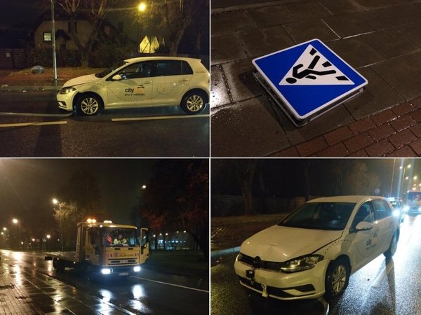 Kelio ženklą taranavo girtas klaipėdietis išsinuomotu automobiliu