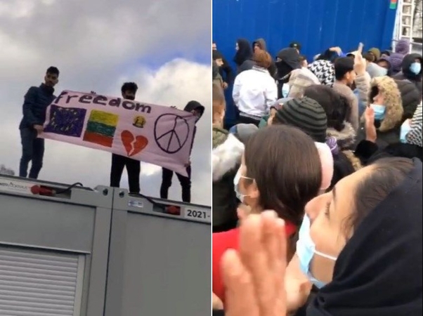 Rukloje apgyvendinti migrantai surengė protestą: skandavo „Laisvė“