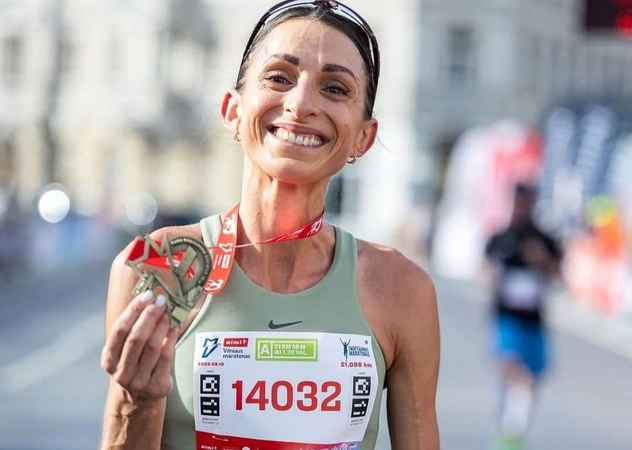 Valio: saldi pergalės akimirka po 21 km pasiekus finišą Vilniaus maratono bėgime.