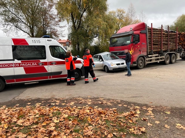 Neeilinė nelaimė Domeikavoje: miškovežis taranavo lengvąjį automobilį