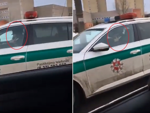 Užfiksavo telefonu prie vairo kalbantį pareigūną: o jiems taisyklės negalioja?