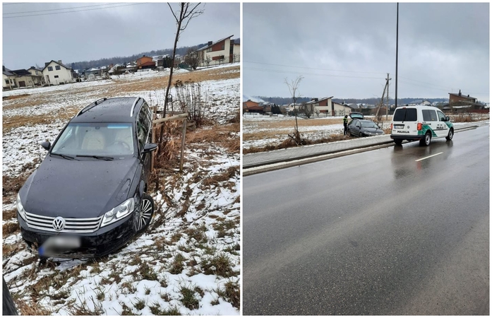 Kaune nuo kelio nuvažiavo automobilis, pareigūnai ieško iš įvykio vietos pasišalinusio vairuotojo