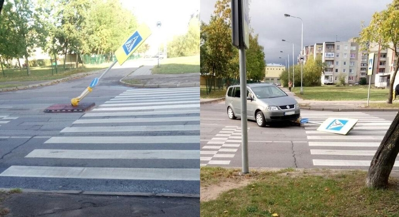 Pėsčiųjų perėjos ženklas vėl užkliuvo vairuotojams: miestas ketina spręsti situaciją