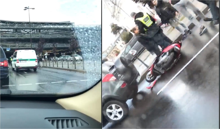 Prie „Akropolio“ automobilis kliudė motorolerį, vairuotojas išvežtas į Klinikas