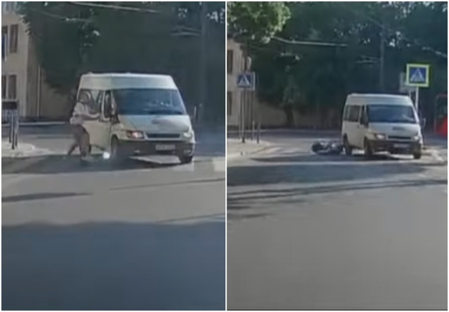 Užfiksavo, kaip pėsčiųjų perėjoje mikroautobusas kliudė paspirtukininką