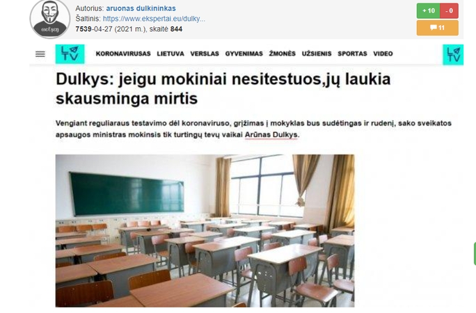 SAM apie tekstą „Jeigu mokiniai nesitestuos, jų laukia skausminga mirtis“: smerkiame dezinformaciją