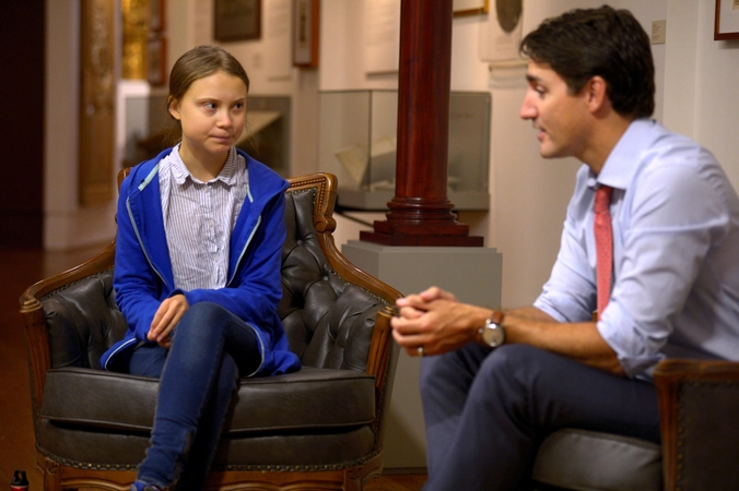 Po susitikimo su G. Thunberg sumažėjo parama Kanados premjerui J. Trudeau