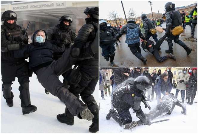 Rusijos policijai malšinant protestus dėl A. Navalno, sulaikyta per 5 tūkst. protestuotojų