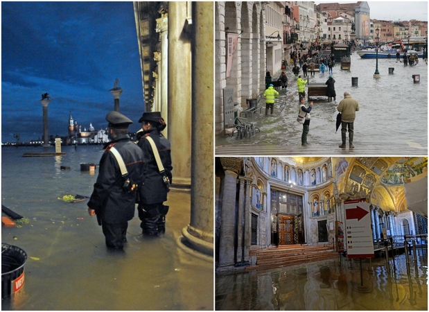 Venecijai ruošiantis potvyniui, uždaryta Šv. Morkaus aikštė