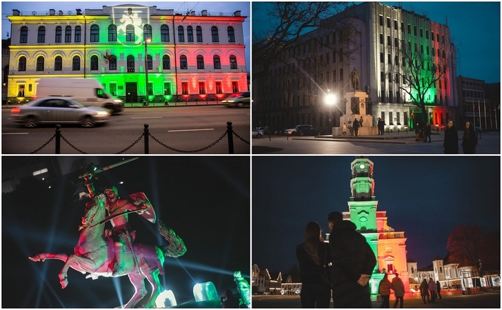 Kaunas pasipuošė šviesų trispalvėmis
