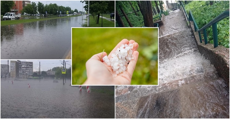 Kauną skalavo liūtis ir kruša: gatvės buvo sunkiai pravažiuojamos, laiptai virto kriokliu
