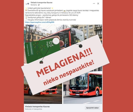 „Kauno autobusai“ vėl įspėja: nepasimaukite ant sukčių kabliuko