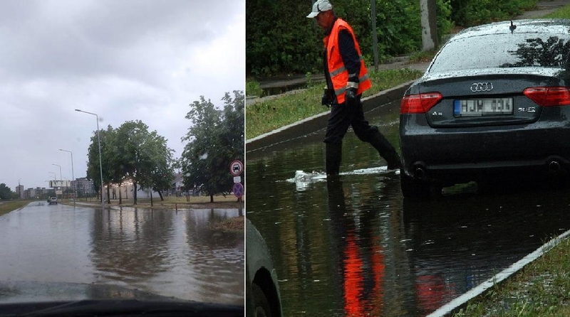 Karščių nualintas Kaunas sulaukė lietaus: apsėmė automobilius, skendo gatvės
