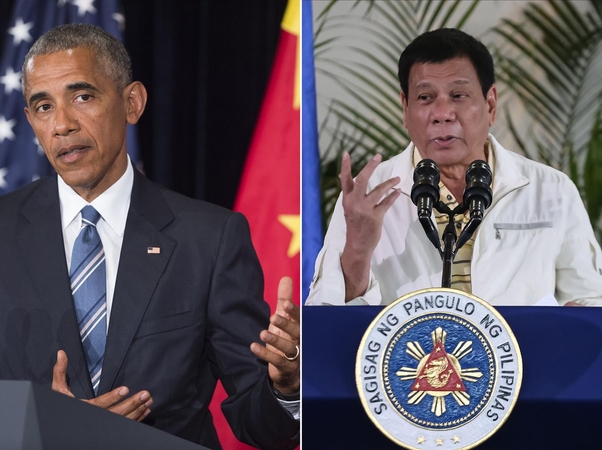 Barackas Obama (kairėje) ir Rodrigo Duterte (dešinėje)