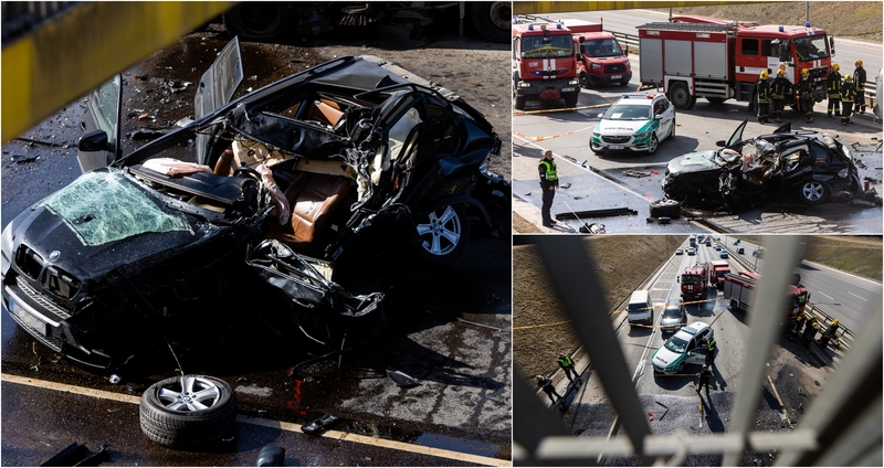 Baisi avarija Vilniuje: susidūrė trys transporto priemonės, žuvo prispaustas BMW vairuotojas
