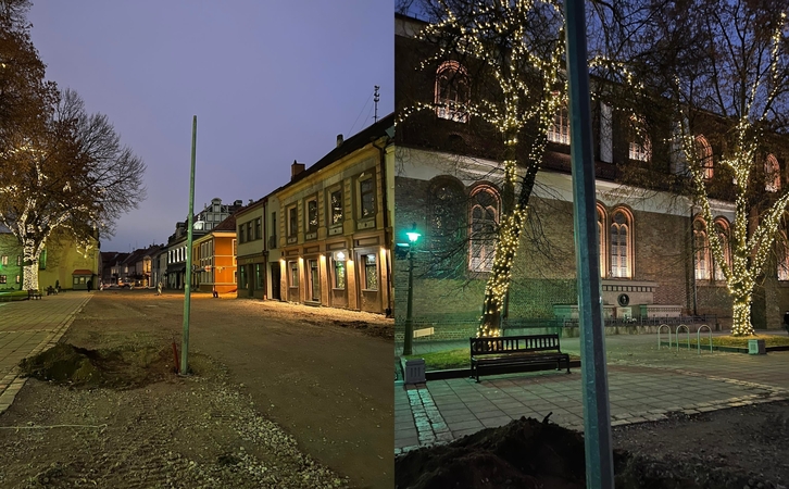 Rekonstruojamoje Vilniaus gatvėje įrengiamas laikinas apšvietimas